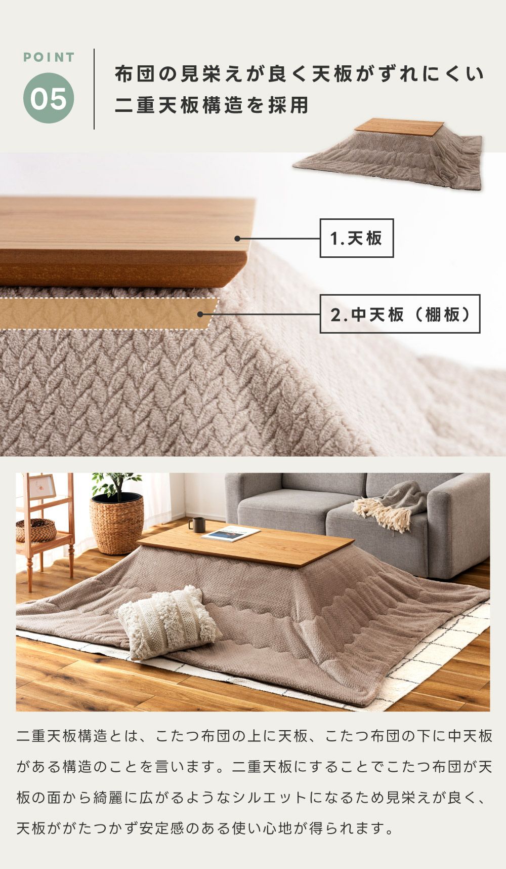 こたつ こたつテーブル 長方形 105×60 棚付き 収納 天板 コタツ 木製