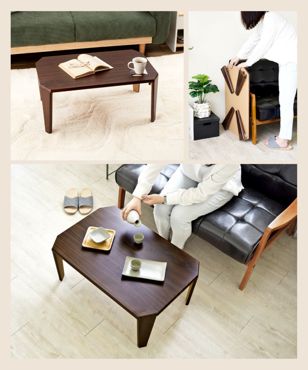 折りたたみテーブル 幅75cm コーヒーテーブル ヘキサゴン 完成品
