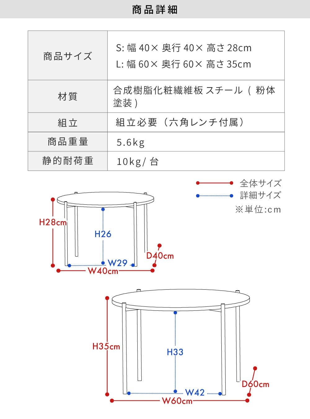 大小2個セット] ローテーブル リビングテーブル サイドテーブル 丸