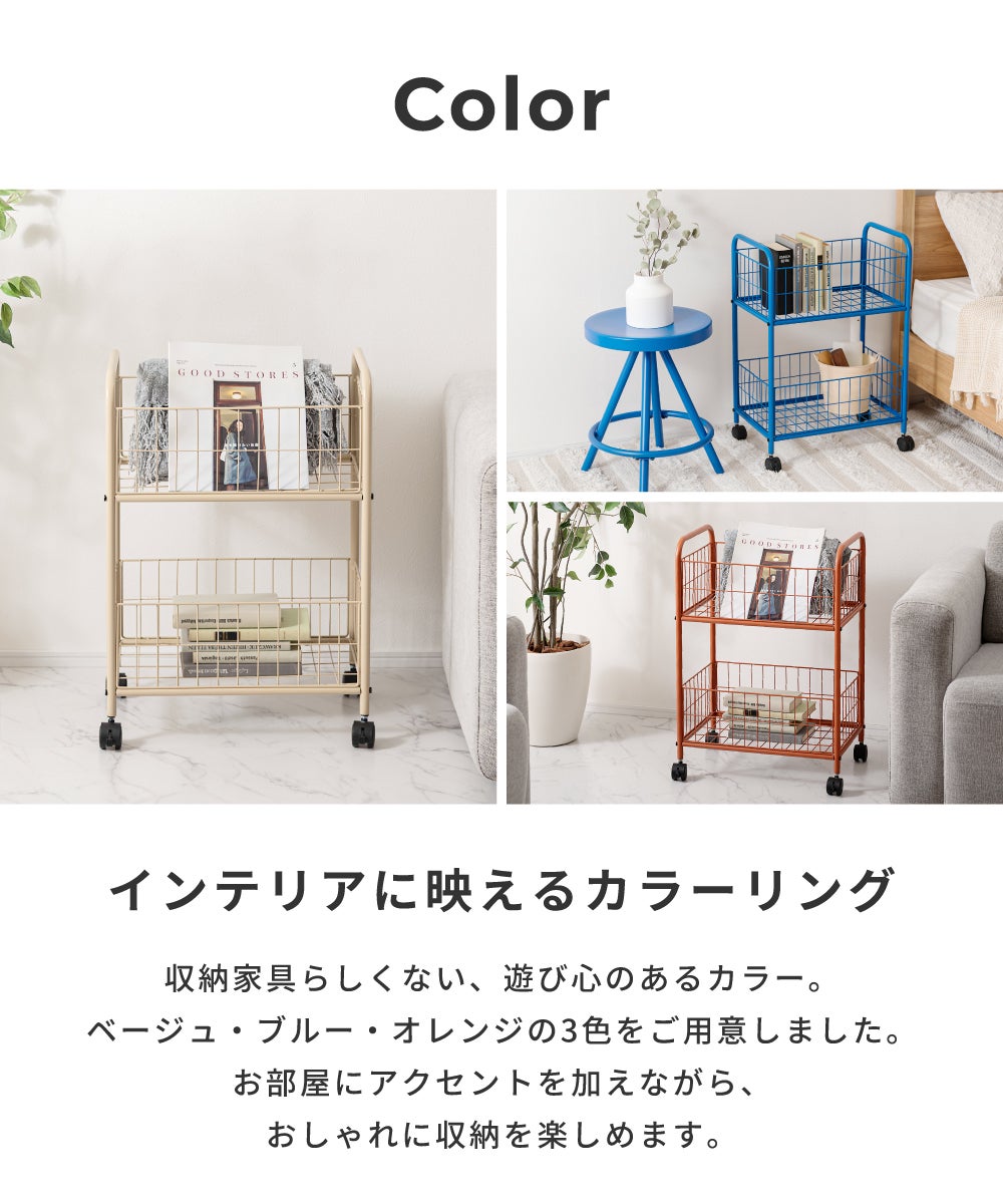 キッチンワゴン ワゴン キャスター付き スリム 2段 二段 収納 スチール