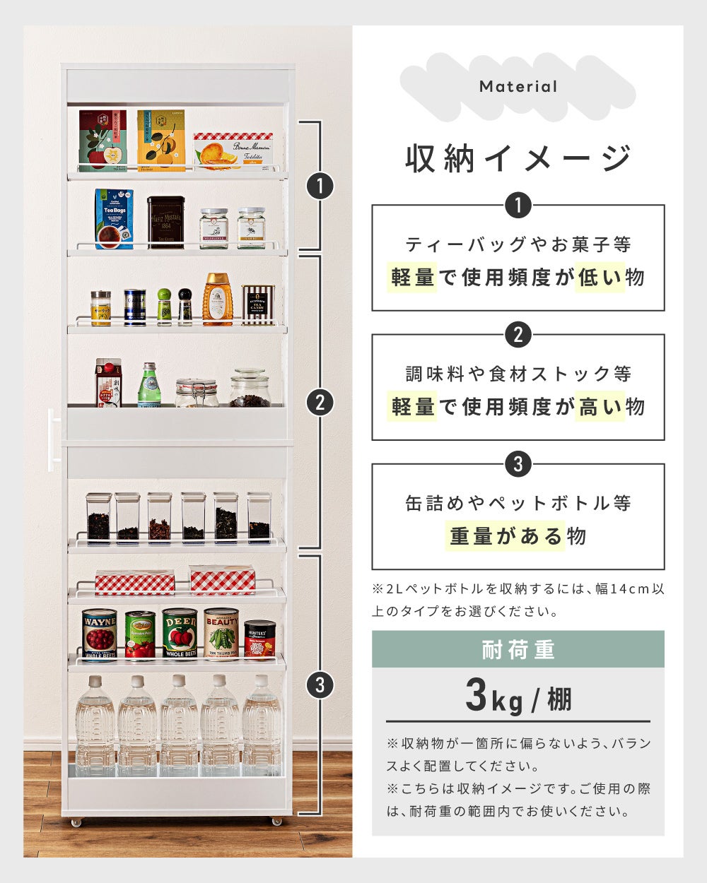 隙間収納ラック スリム棚 ハイタイプ キャスター付き キッチン収納 高