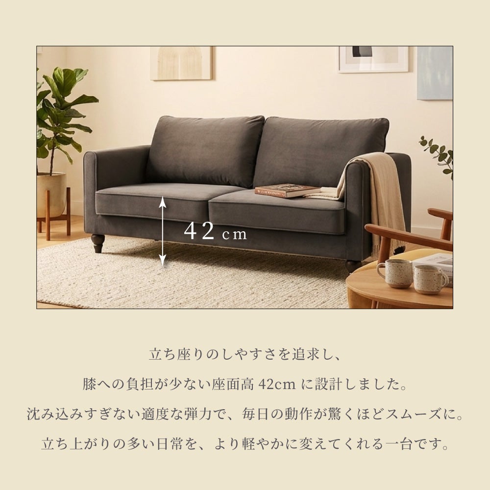 ソファ 2人掛け 二人掛け 座面高42cm おしゃれ 北欧 Sバネ リビング
