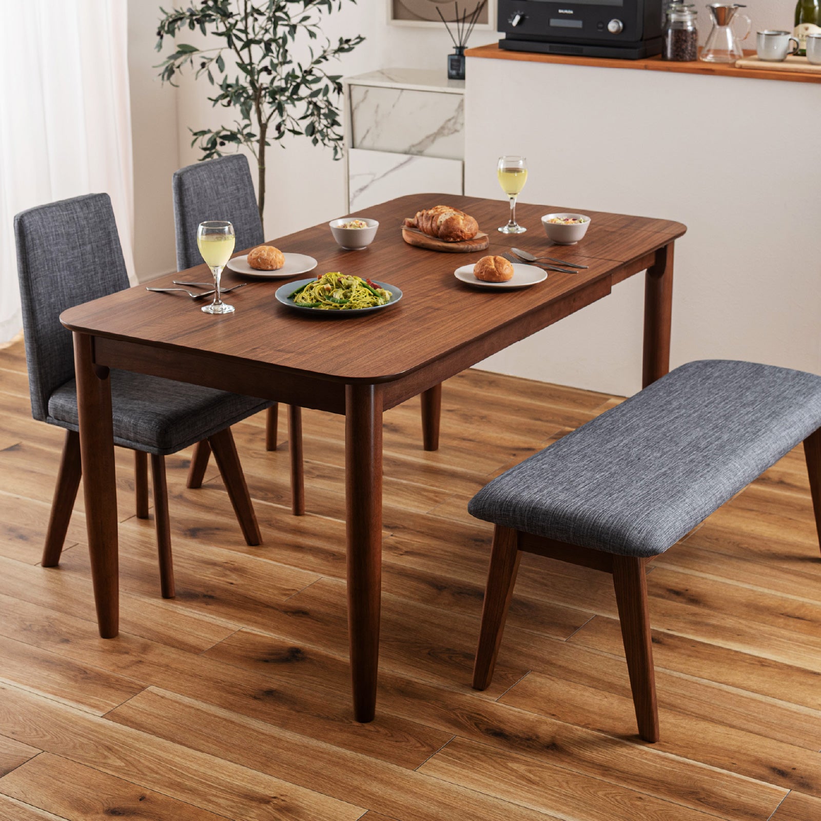 H 新品 伸張式 ダイニングセット テーブル 4人用 折り畳み チェア ブラウン 4点セット] ダイニングテーブルセット 回転 4人 掛け 4人用 ダイニング